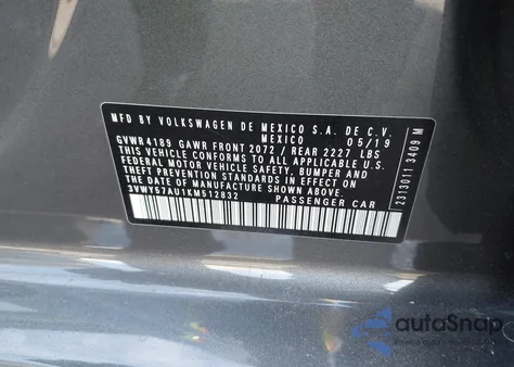 2019 Volkswagen Golf Sportwagen 1.4T S/1.4T Se z USA, uszkodzony, nr VIN 3VWY57AU1KM512832